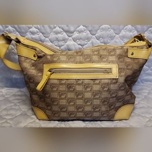 LB3 FUBU The Collection vintage brown & logo canvas shoulder bag purse zipper